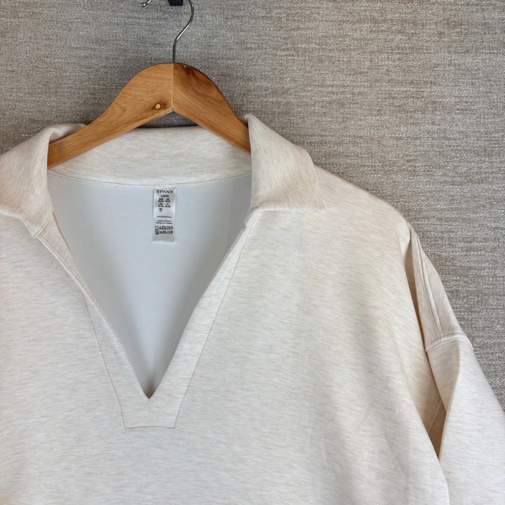 Spanx AirEssentials V-Neck Polo Sweatshirt Women L Cream EUC 50777R Quiet Luxury